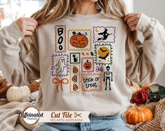 Halloween stamp PNG SVG , halloween doodles, Trendy Halloween png, vintage halloween, vintage spooky season, retro halloween, postage stamp