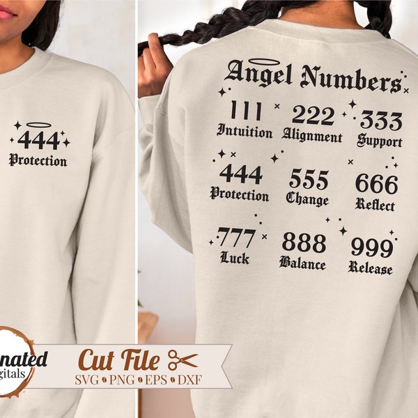 Angel Numbers SVG, Angel numbers chart svg, lucky number svg, angel number hoodie design, spiritual, angel aesthetic svg, trendy svg