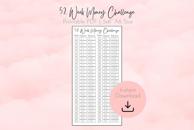 52 Week Savings Challenge Printable, 2026 Savings Challenge, 52 Week ...