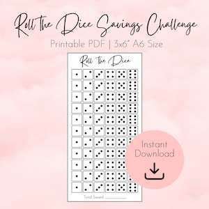 Roll The Dice Savings Challenge Printable, Money Challenge, A6 3x6 saving tracker, low income saving, dice saving game, roll the dice saving