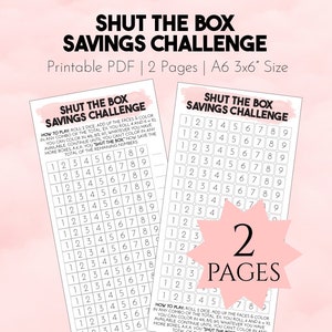 Shut the Box Savings Challenge, Savings Challenge Printable, Money Challenge, A6 3x6 savings tracker, low income savings, dice savings game