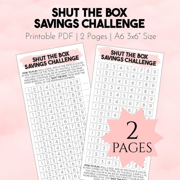 Shut the Box Savings Challenge, Savings Challenge Printable, Money Challenge, A6 3x6 savings tracker, low income savings, dice savings game