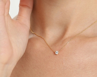 Dainty Diamond Necklace  • Minimalist 14K Gold Necklace • Wedding Necklace • Gift For Bride • Gift For Mom • Gift For Her • Bridesmaid