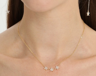 Three Flower CZ Necklaces • Minimalist Diamond Necklace• Dainty Diamond Necklace • Wedding Necklace• Bridesmaid Gifts • Gift For Her