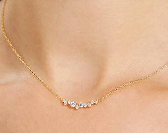 Elegant Diamond Smile Necklace for Wedding •Minimalist Diamond Necklace• Dainty Diamond Necklace  •Wedding Necklace• Bridesmaid Gifts