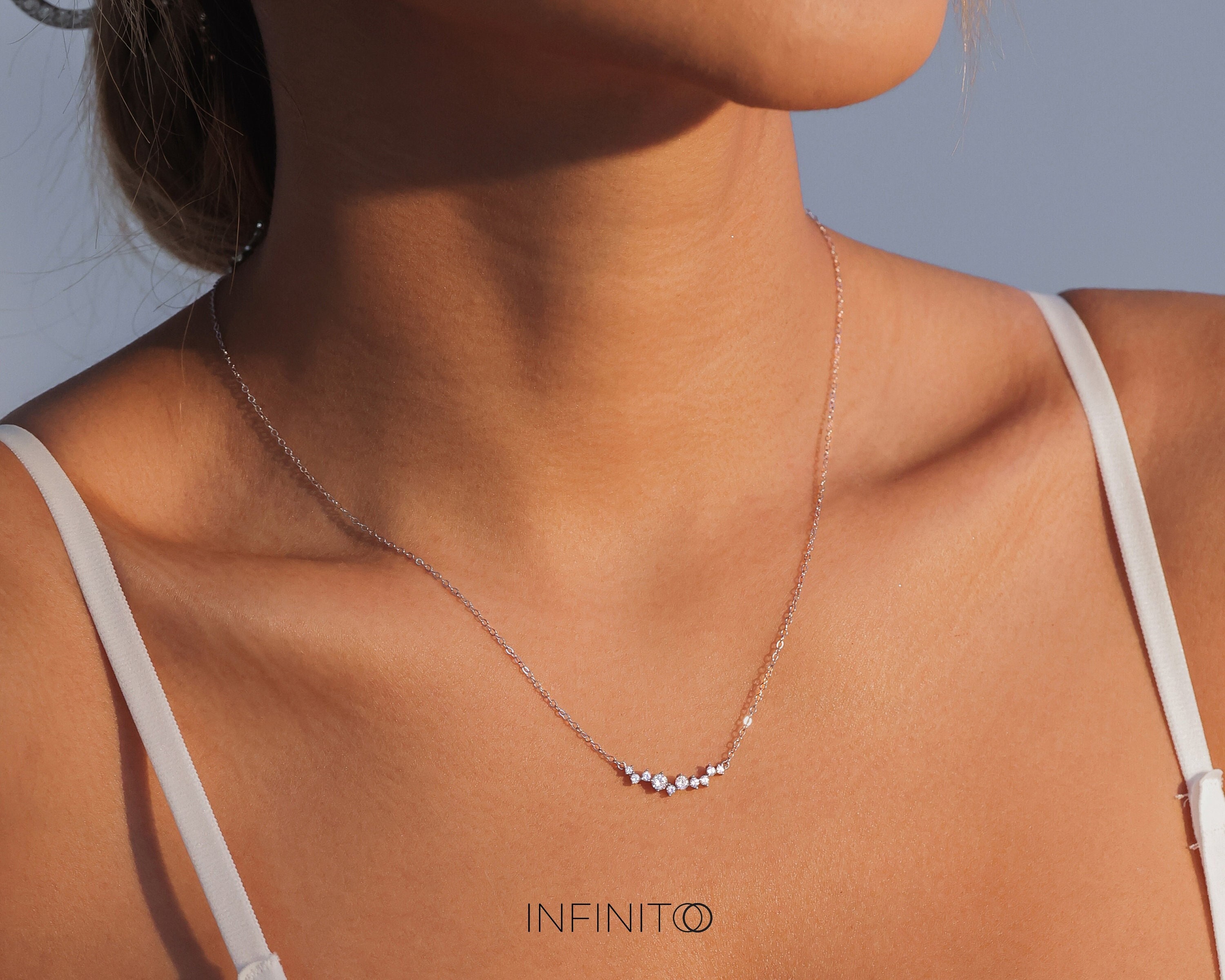Minimalist Diamond Necklace for her • Diamond Smile Necklace for Wedding • Dainty Diamond Necklace  •Wedding Necklace• Bridesmaid Gifts