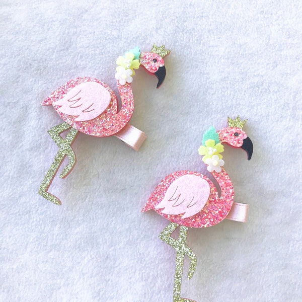 Glitter Hair Clip | Glitter Felt Hair Clip | Flamingo Felt | Girls Hairpins | Felt Hairclips | Girls Gift | Kids Hairpins