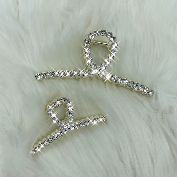 Clear Rhinestone Twisted Metal Hair Claw | Hair Claw Set | Bling | for Thin and Thick Hair | Mother's Day Gift | Gold Metallic Hairpin