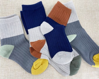 Adult + Kid Bold Color Block Socks Set | Daily Family Socks | Colorful | Comfy and Soft | Colorful | Everyday Essential | Back To School