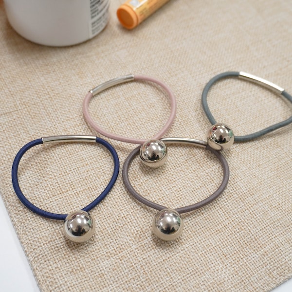 Silver Metal Ball Ponytail Holder | Metal Ball elastic | Colored Hair Tie | Modern Hair tie elastic | chic metal ball hair tie | 3D elastic