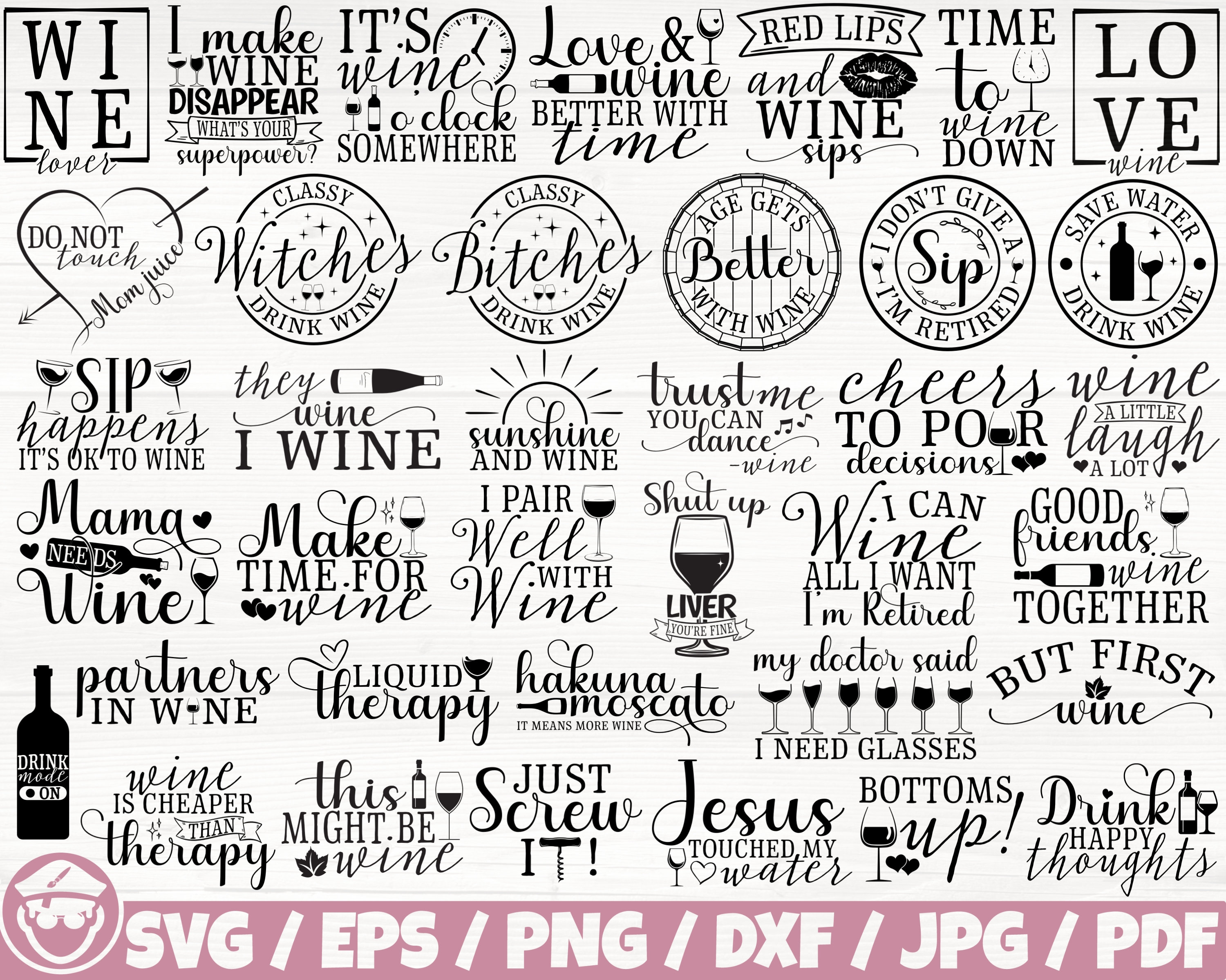Wine x37 BUNDLE Svg/Eps/Png/Dxf/Jpg/Pdf, Funny Wine Quote, Wine Commercial Svg, Alcohol Svg, Sassy Svg, Sarcasm Svg,Wine Lover Svg, Wine Png