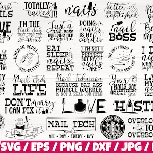Nail Tech Life x 30 BUNDEL Svg/Eps/Png/Dxf/Jpg/Pdf, make-up Svg, manicure citaat, Salon Life Svg, nagel artiest Svg, nagellak Png, schoonheid Svg