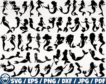 Mermaid x50 BUNDLE Svg/Eps/Png/Dxf/Jpg/Pdf, Mermaid Silhouette, Mermaid Cut, Sea Girl Svg, Mermaid Svg, Mermaid Commercial, Siren Wave Svg