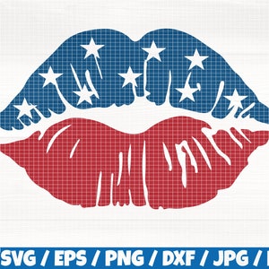 USA Kiss Svg/Eps/Png/Dxf/Jpg/Pdf, Kiss America Svg, Lips Silhouette, Kiss Png, 4th Of July Svg, Independence Day Svg, USA Digital, Kiss Print