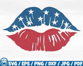 USA Kiss Svg/Eps/Png/Dxf/Jpg/Pdf, Kiss America Svg, Lips Silhouette, Kiss Png, 4th Of July Svg, Independence Day Svg, USA Digital,Kiss Print
