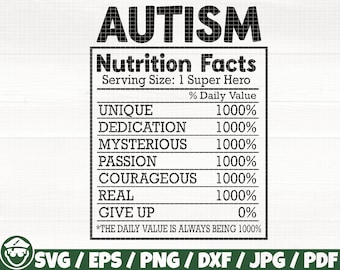 Autism Nutrition Facts Svg/Eps/Png/Dxf/Jpg/Pdf, Nutrition Facts Svg, Autism Awareness Svg, Unique Svg, Dedication Svg, Autism Qualities Cut