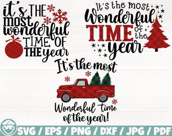 It's The Most Wonderful Time Of The Year x3 Svg/Eps/Png/Dxf/Jpg/Pdf, Christmas Commercial, Plaid Xmas Svg, Wonderful Time Svg, Truck Digital