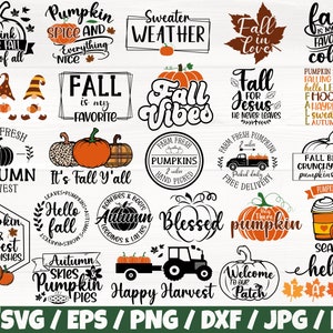 Fall BUNDLE x25 Svg/Eps/Png/Dxf/Jpg/Pdf, Fall Svg Files, Autumn Bundle, Fall Quotes, Autumn Svg, Pumpkins Svg, Thanksgiving Commercial Print