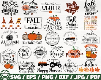 Fall BUNDLE x25 Svg/Eps/Png/Dxf/Jpg/Pdf, Fall Svg Files, Autumn Bundle, Fall Quotes, Autumn Svg, Pumpkins Svg, Thanksgiving Commercial Print
