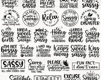 Sassy x30 BUNDLE Svg/Eps/Png/Dxf/Jpg/Pdf, Funny Quote, Attitude Cut File, Sassy Cricut, Girl Boss Svg, Sarcastic Svg, Classy Sassy Printable