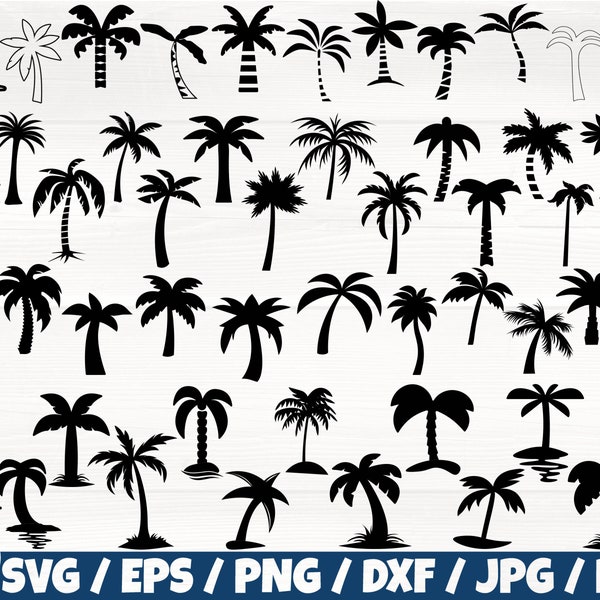 Palm Tree x50 BUNDLE Svg/Eps/Png/Dxf/Jpg/Pdf, Tropical Palm Svg, Palm Svg, Hawaii Svg, Vacation Svg, Coconut Tree Svg,Summer Palm Commercial