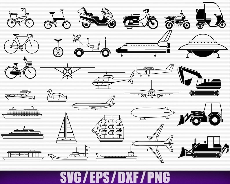 Motorbike Digital Excavator Svg Bicycle Svg Vehicles Package 2 Spaceship Vector Boat Silhouette Aircraft Svg Ozn SvgEpsPngDxf x31