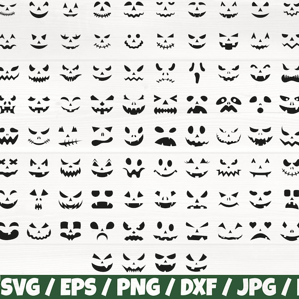 Pumpkin Face x100 BUNDLE Svg/Eps/Png/Dxf/Jpg/Pdf, Commercial Scary Faces, Halloween Face Svg, Jack O Lantern Svg, Pumpkin Cricut, Scary Png
