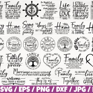 家族生活 x35 バンドル Svg/Eps/Png/Dxf/Jpg/Pdf、家族の再会の商用ファイル、農家 Svg、家の装飾 Svg、家族のサイン、家の引用