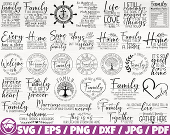 Gezinsleven x 35 BUNDEL Svg/Eps/Png/Dxf/Jpg/Pdf, familiereünie commercieel bestand, boerderij Svg, huisdecoratie Svg, familiebord, offerte voor thuis
