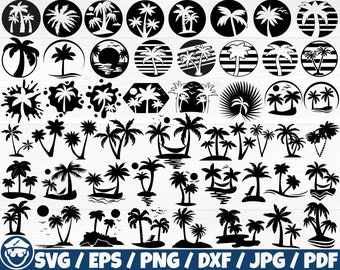 Palm Trees x51 BUNDLE Svg/Eps/Png/Dxf/Jpg/Pdf, Palm Logo Svg, Palm Tree Clipart, Palm Digital, Palm Craft, Palm Cut, Tropical Svg, Beach Png