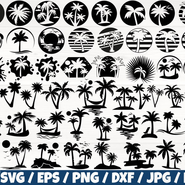 Palm Trees x51 BUNDLE Svg/Eps/Png/Dxf/Jpg/Pdf, Palm Logo Svg, Palm Tree Clipart, Palm Digital, Palm Craft, Palm Cut, Tropical Svg, Beach Png