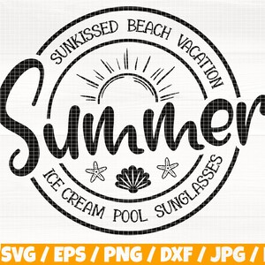 Sommarlogotyp Svg/Eps/Png/Dxf/Jpg/Pdf, Solkysst Svg, Strandvektor, Semester Png, Glass Svg, Pool Svg, Solglasögon Svg, Soluppgång Ritad Svg