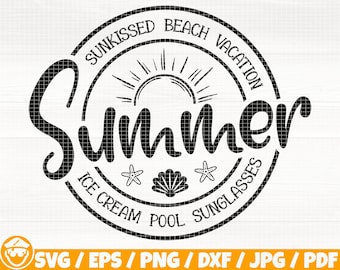 Summer Logo Svg/Eps/Png/Dxf/Jpg/Pdf, Sunkissed Svg, Beach Vector, Vacation Png, Ice Cream Svg, Pool Svg, Sunglasses Svg, Sunrise Drawn Svg