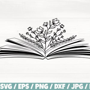 Livre floral Svg / Eps / Png / Dxf / Jpg / Pdf, Clipart de livre, Livre floral imprimable, École Svg, Fleur dessinée à la main Svg, Livre Cricut, Vecteur de fleurs sauvages