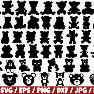 Teddybär x50 BUNDLE Svg/Eps/Png/Dxf/Jpg/Pdf, Teddybär Silhouette, Bär Clipart, Teddy Svg, Teddybär Kommerziell, Bär Vinyl, Teddy cut