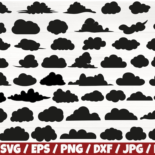 Clouds x50 BUNDLE Svg/Eps/Png/Dxf/Jpg/Pdf, Cloud Svg, Cloud Commercial, Clouds Silhouette, Cloud Shape, Cloud Digital, Sky Svg, Weather Svg