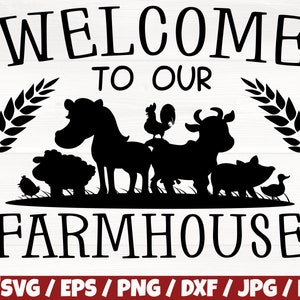 Bienvenido a nuestra granja Svg / Eps / Png / Dxf / Jpg / pdf, Granja Svg, Granja Digital, Animales de dibujos animados Svg, Animales de granja Svg, Bienvenido dxf, Artesanía de granja