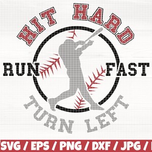 Hit Hard Run Fast Turn Left Svg/Eps/Png/Dxf/Jpg/Pdf, Baseball Quote, Sport Life Svg, Hit Hard Svg, Run Fast Cut, Fitness Saying, Run Digital