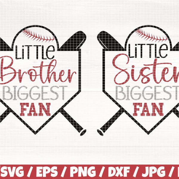 Little Brother/Sister Biggest Fan x2 Svg/Eps/Png/Dxf/Jpg/Pdf, Baseball Quote, Baseball Svg, Sport Time Svg, Biggest Fan Svg, Sport Quote Svg