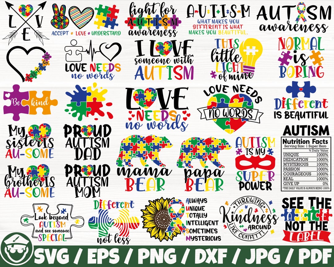 Autism X28 BUNDLE Svg/eps/png/dxf/jpg/pdf, Autism Awareness Bundle ...