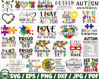 Autism x28 BUNDLE Svg/Eps/Png/Dxf/Jpg/Pdf, Autism Awareness Bundle, Autism Quote, Au-Some Svg, Autism Mom Svg, Commercial Autism, Puzzle Svg