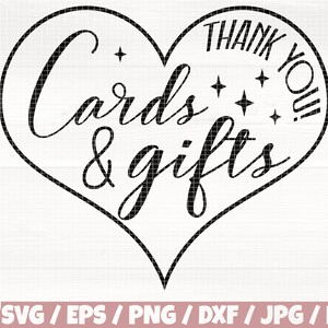 Tarjetas y regalos Gracias Svg/Eps/Png/Dxf/Jpg/Pdf, Signo de boda svg, Tarjetas y regalos cortados, Gracias png, Ceremonia svg, Signo de evento, Tarjetas svg