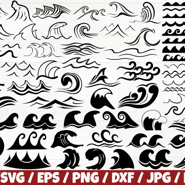 Waves x60 BUNDLE Svg/Eps/Png/Dxf/Jpg/Pdf, Sea Waves Svg, Ocean Waves Svg, Nautical Waves Cut, Waves Pattern, Waves Clipart, Waves Silhouette