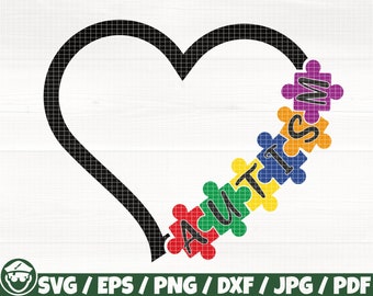 Autism Heart Svg/Eps/Png/Dxf/Jpg/Pdf, Autism Puzzle Svg, Autism Logo, Heart Autism Commercial, Autism Download Instant, Heart Vinyl,Love Svg