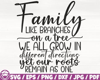 Family Like Branches On A Tree We All Grow In Different Directions Yet Our Roots Remain As One Svg/Eps/Png/Dxf/Jpg/Pdf, Family Wall Sign Svg