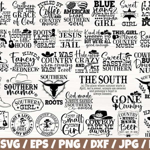 Südliche / Western x35 BUNDLE SVG/Eps/Png/Dxf/Jpg/Pdf, Leben auf dem Bauernhof, Cricut, Cowboy SVG, Country Png, Sassy, Rodeo