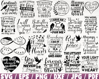 Memorial x23 BUNDLE Svg/Eps/Png/Dxf/Jpg/Pdf, Memorial Quote, Commercial Memorial, Love Svg, Heaven Svg, Rest In Peace Cut, Memorial Digitals