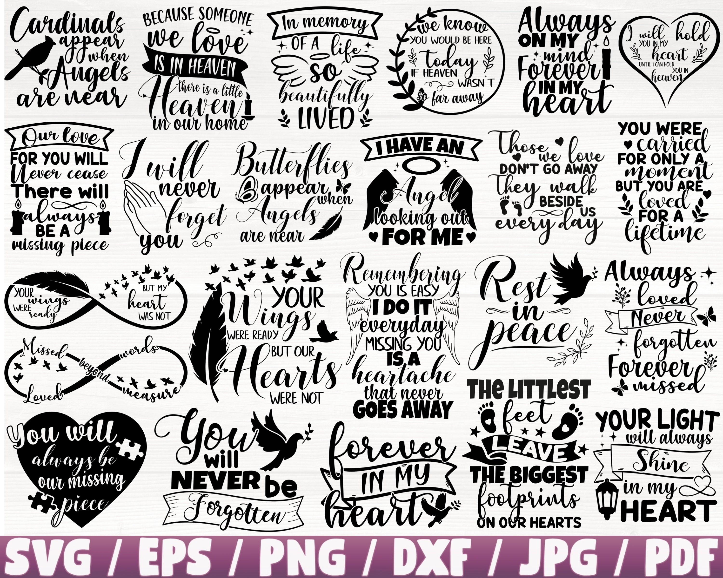 Memorial x23 BUNDLE Svg/Eps/Png/Dxf/Jpg/Pdf, Memorial Quote, Commercial Memorial, Love Svg, Heaven Svg, Rest In Peace Cut, Memorial Digitals