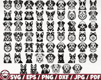 Dog Faces x60 BUNDLE Svg/Eps/Png/Dxf/Jpg/Pdf, Dog Portrait Silhouette, Dog Head Svg, Dog Breeds Svg, Dog Silhouette, Peeking Dog Commercial