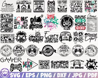 Gaming / Funny Gamer x35 BUNDLE Svg/Eps/Png/Dxf/Jpg/Pdf, Gamer Commercial Quote, Video Games Svg, Gaming Saying, Controller Svg,Gamer Cricut